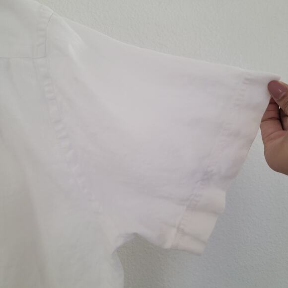 Lacoste Linen Short Sleeve Casual Button Down Cream White Sz Large Logo Beachy - Picture 11 of 16